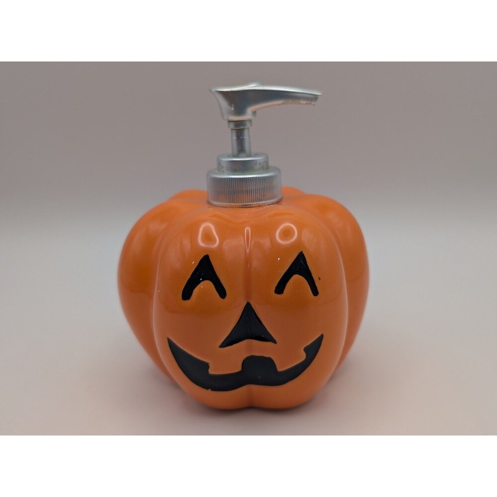 Vintage Halloween Ceramic Pumpkin Soap Dispenser Jack O Lantern Lotion Pump Fall